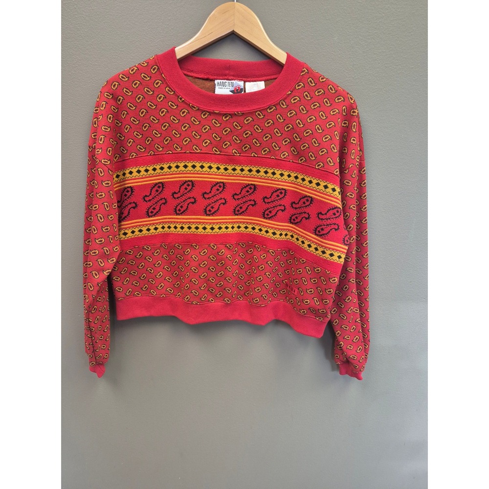 Vintage Hang Ten Paisley Sweatshirt Red Made in USA Retro Surf Pullover Womens